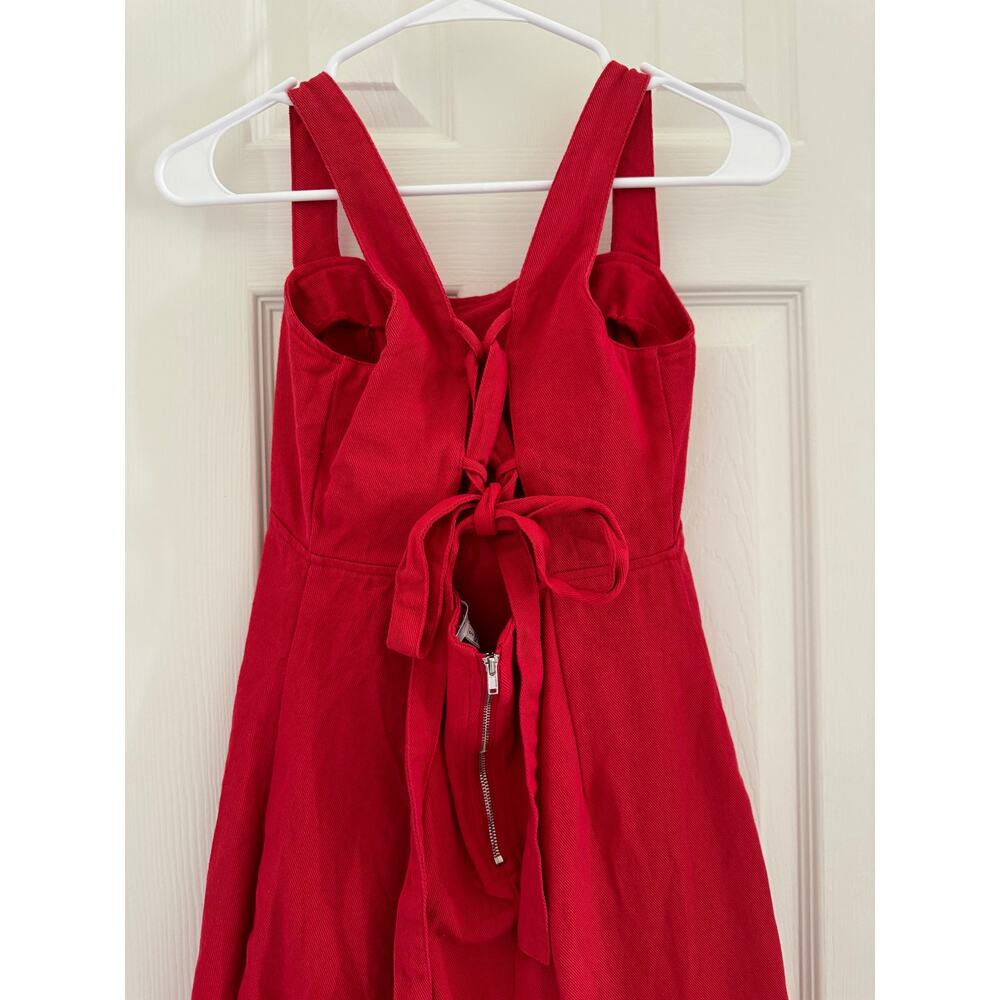 Cloud Ten Red Denim Wide Strap Fitted Mini Dress Adjustable Back Women's Small - Picture 5 of 11